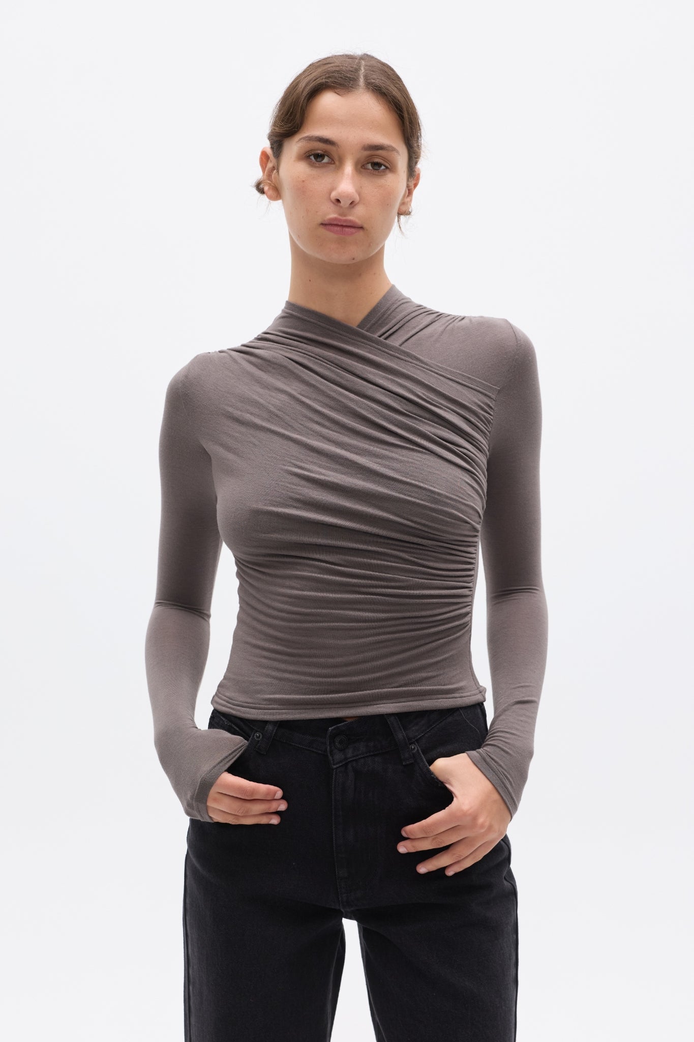 AMRITA LONG SLEEVE TOP - SMOKE