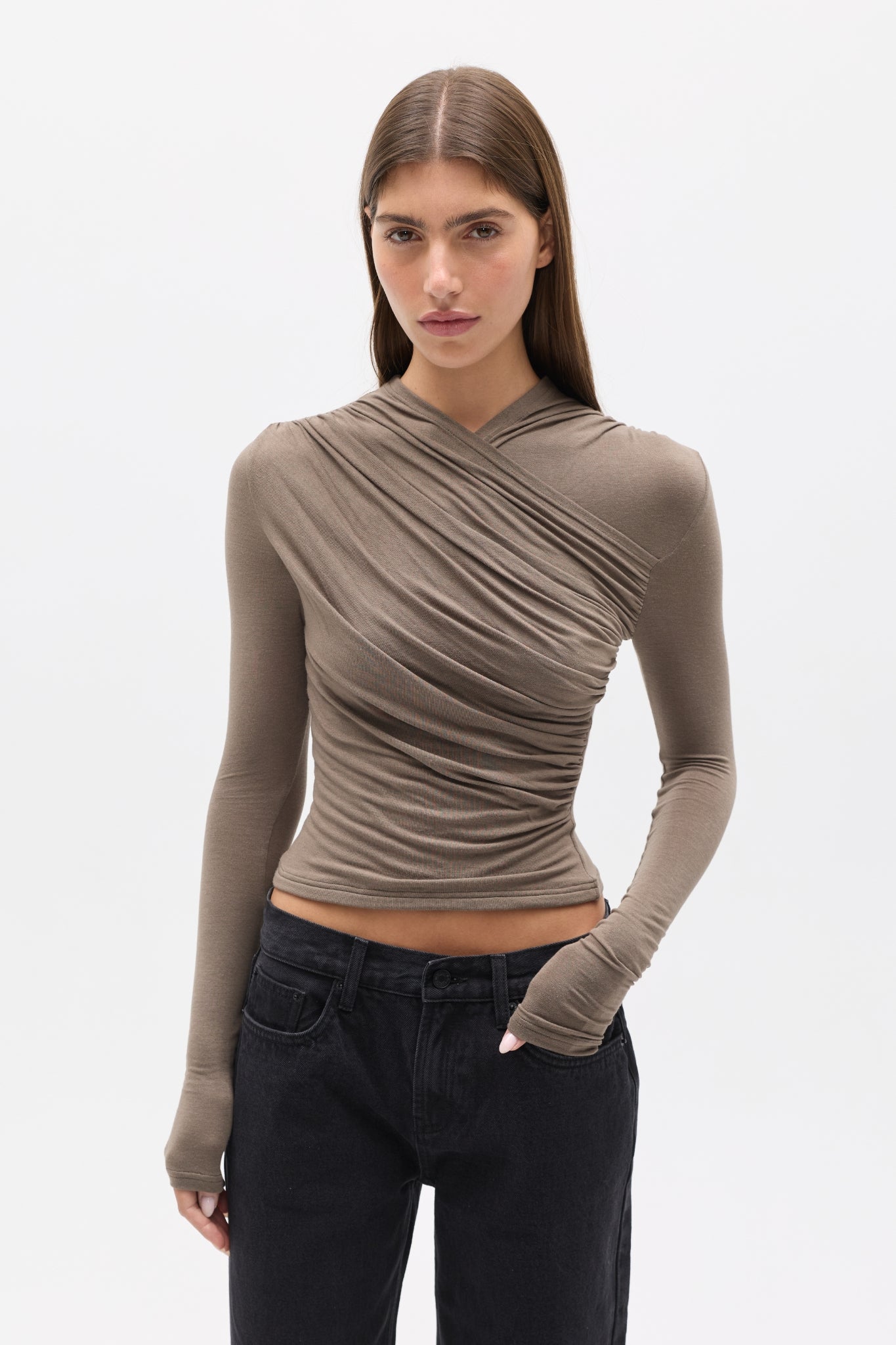 AMRITA LONG SLEEVE TOP - MINK