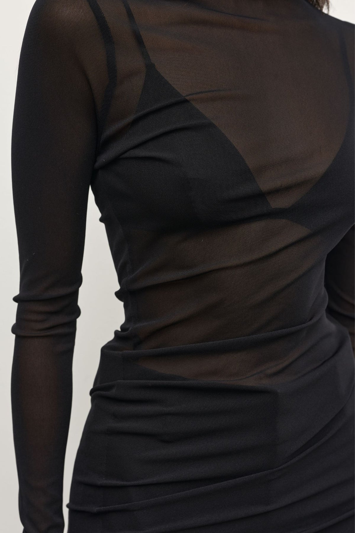 Crystal Sheer Mock Neck Top in Black, view 2, Bayse Brand