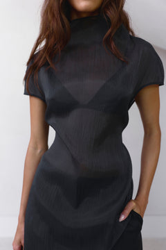 Felicia Sheer High Neck Top in Black, view 2, Bayse Brand