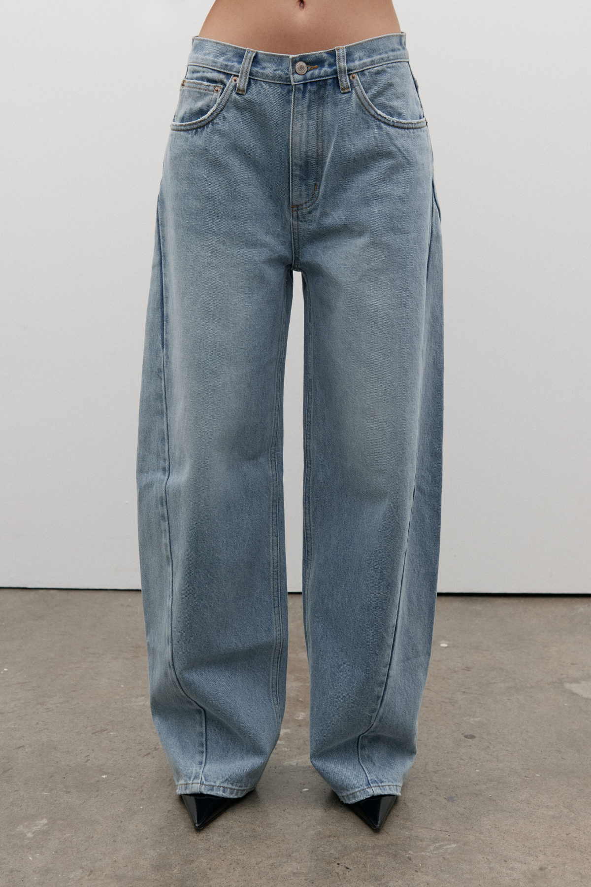 Brooklyn Low Rise Barrel Leg Jean in Oakland Blue, view 3, Bayse Brand