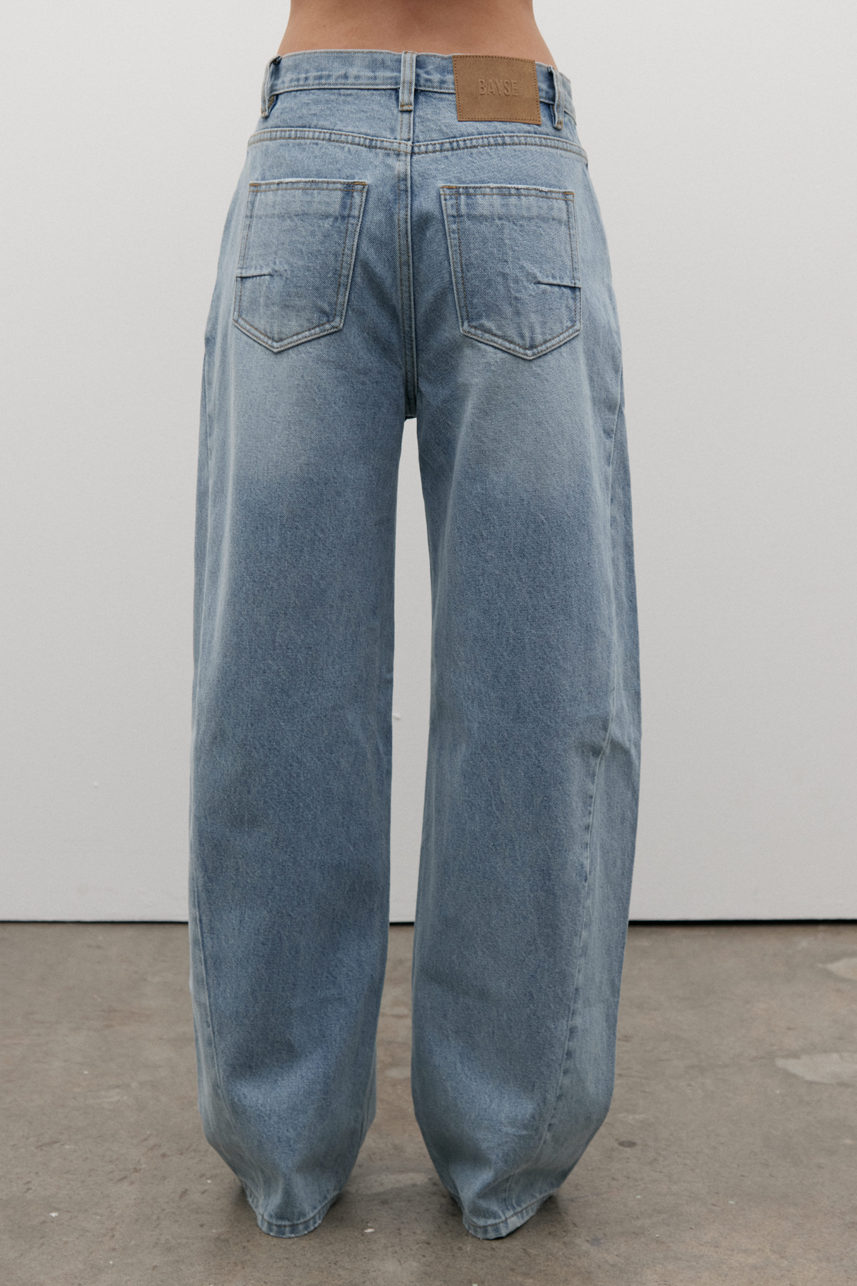 Brooklyn Low Rise Barrel Leg Jean in Oakland Blue, view 4, Bayse Brand