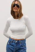 Nyla Ribbed Long Sleeve Top in White, view 1, Bayse Brand