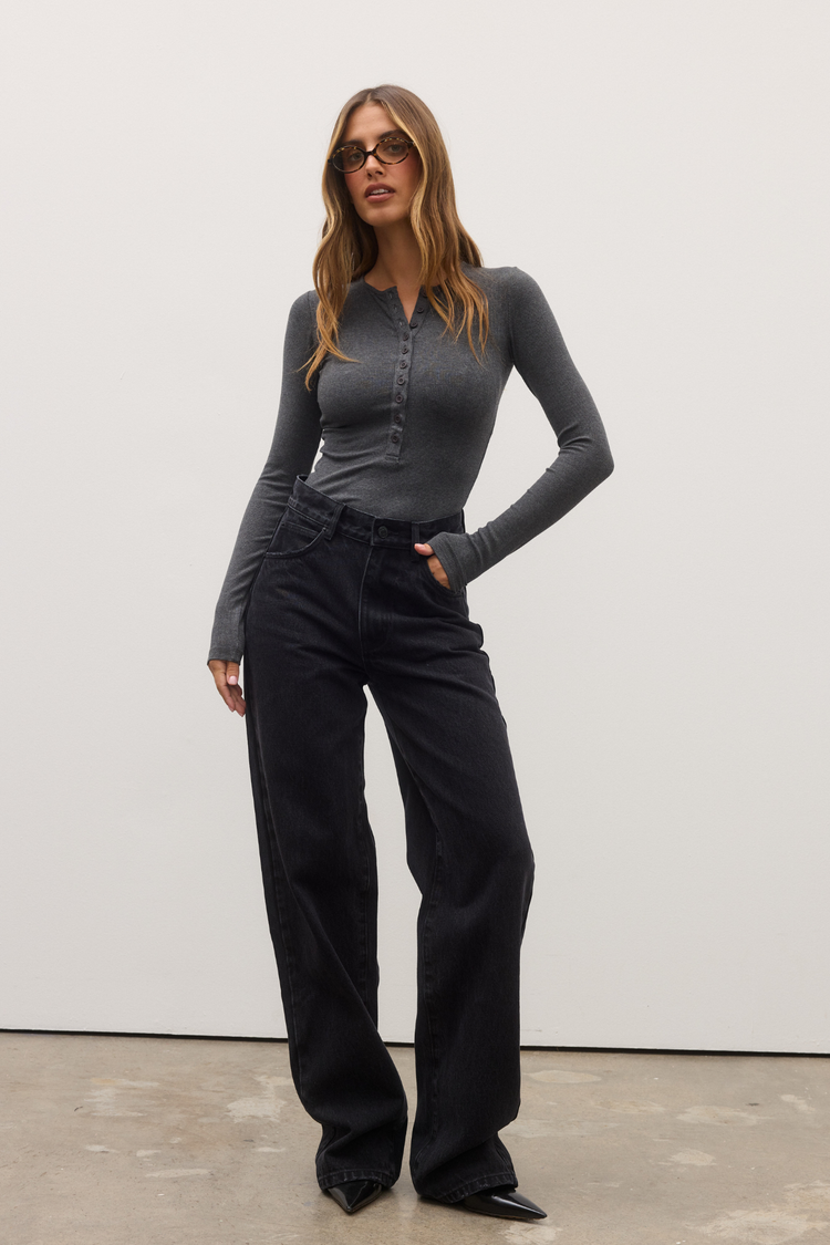 LARA BODYSUIT - DARK HEATHER GREY