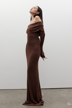 Sayla Off Shoulder Maxi Dress in Bark, view 3, Bayse Brand