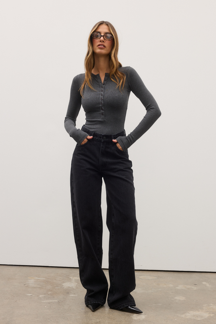 LARA BODYSUIT - DARK HEATHER GREY