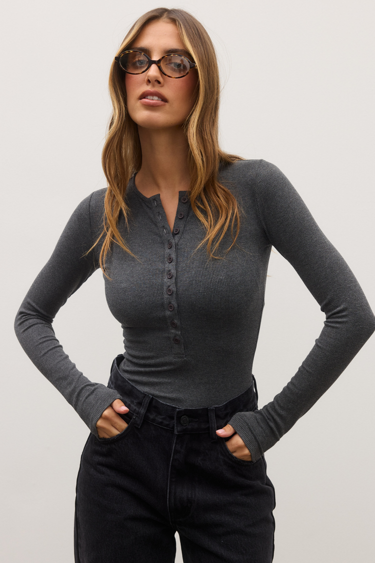 LARA BODYSUIT - DARK HEATHER GREY
