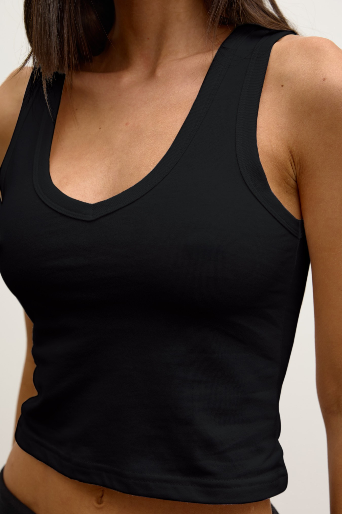 Hali Cotton Scoop Neck Crop Top in Black, view 2, Bayse Brand