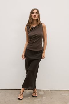 Monet Draped Neck Knit Top in Slate, view 4, Bayse Brand