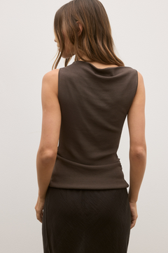 Monet Draped Neck Knit Top in Slate, view 3, Bayse Brand