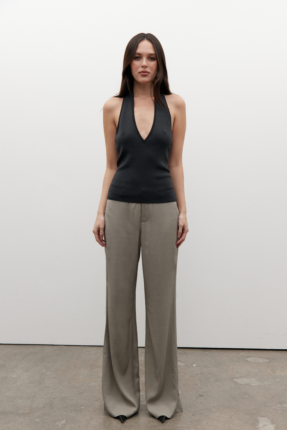 Lucia Straight Leg Tailored Pant in Alloy, view 2, Bayse Brand