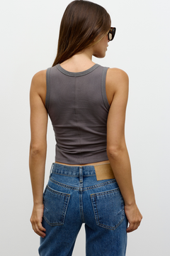 Hali Cotton Scoop Neck Crop Top in Smoke, view 2, Bayse Brand