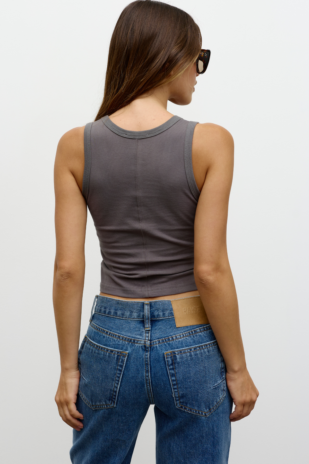 Hali Cotton Scoop Neck Crop Top in Smoke, view 2, Bayse Brand