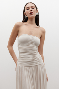 Leah Strapless Ruched Maxi Dress in Baby, view 7, Bayse Brand