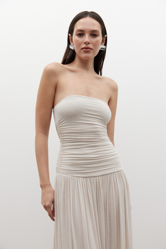 Leah Strapless Ruched Maxi Dress in Baby, view 4, Bayse Brand