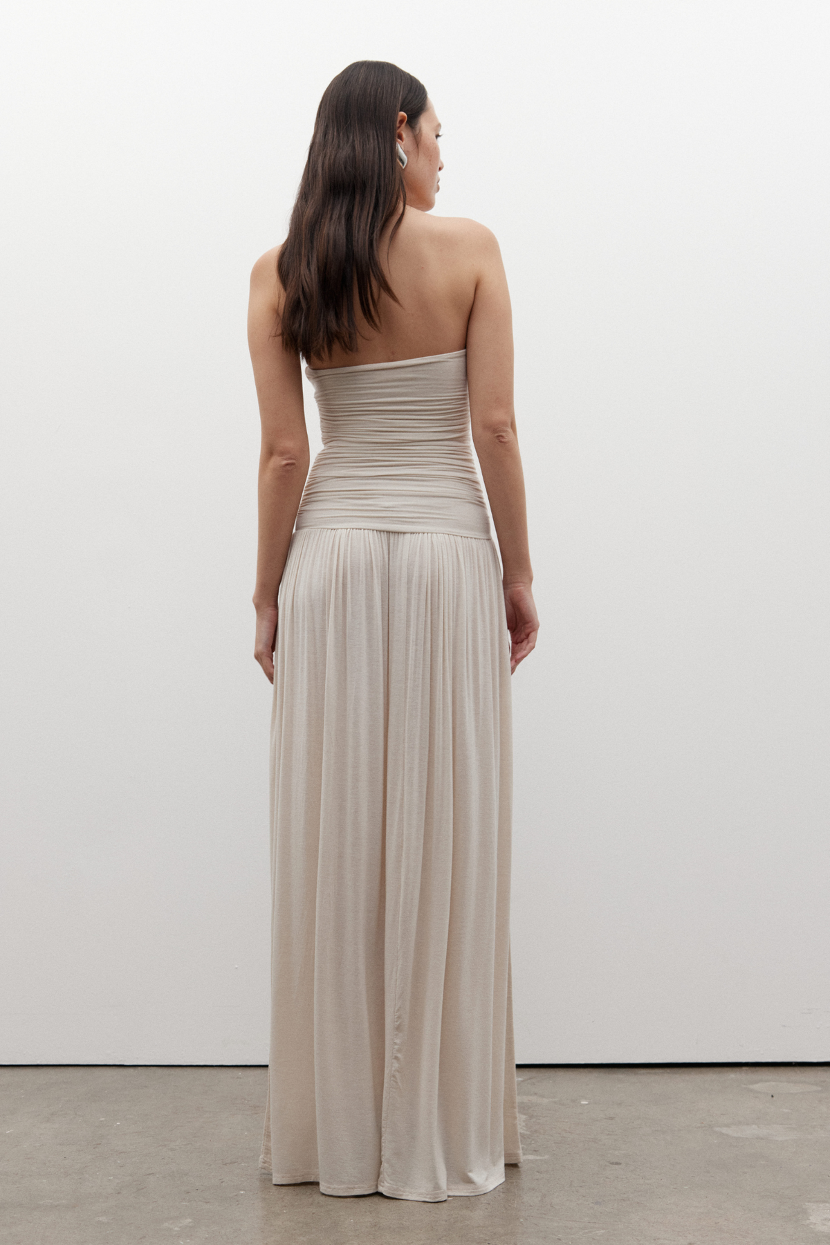 Leah Strapless Ruched Maxi Dress in Baby, view 5, Bayse Brand