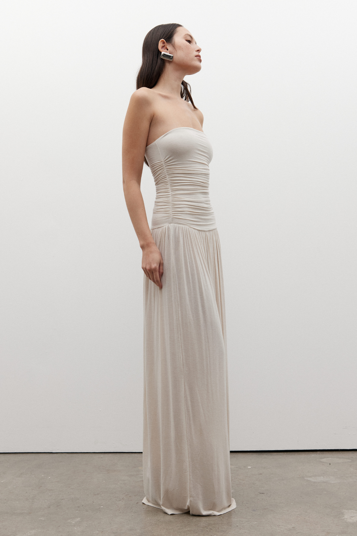 Leah Strapless Ruched Maxi Dress in Baby, view 6, Bayse Brand