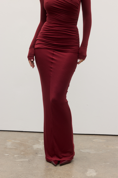 Katira Draped Maxi Skirt in Wine, view 2, Bayse Brand