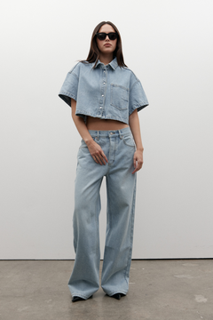 Zara Cropped Denim Shirt in Oakland Blue, view 4, Bayse Brand