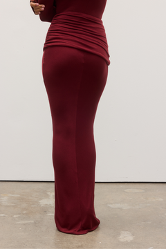 Katira Draped Maxi Skirt in Wine, view 3, Bayse Brand