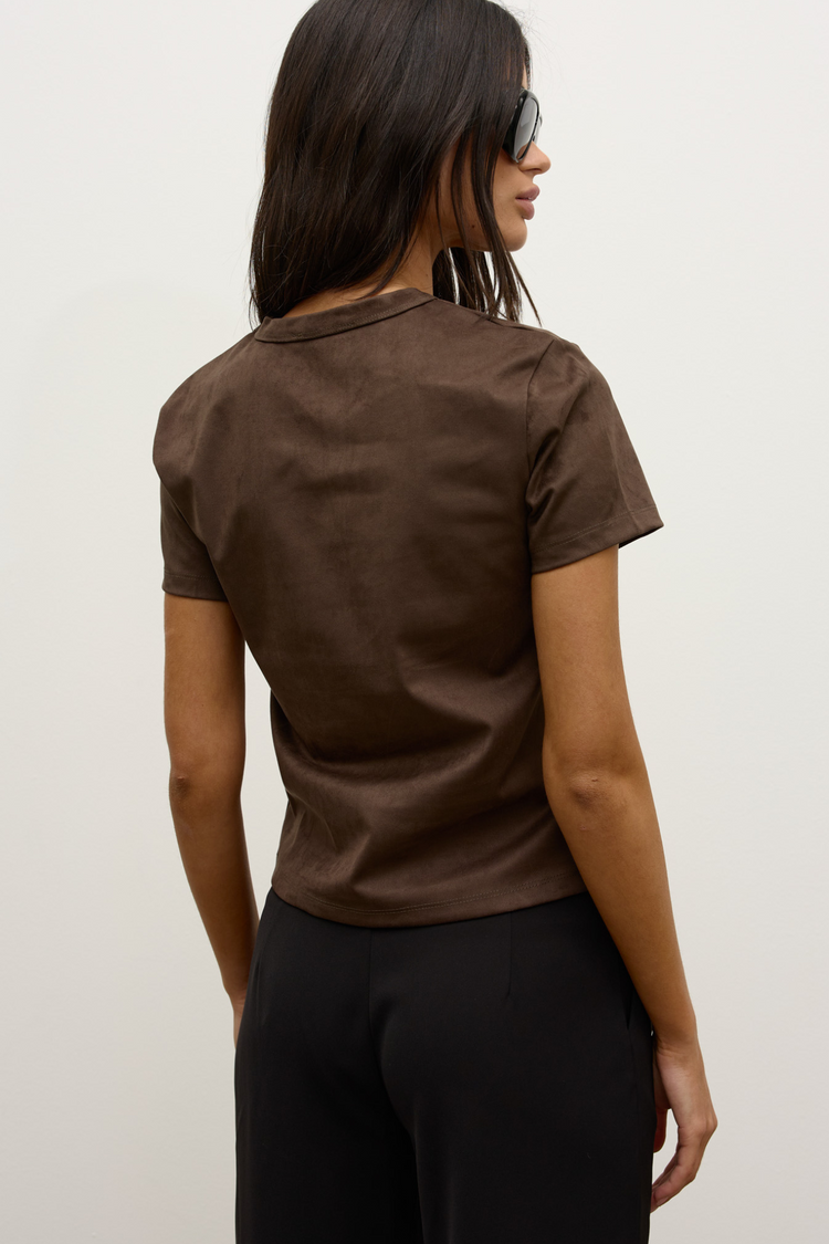 TESS FAUX SUEDE T-SHIRT - DARK ASHEN