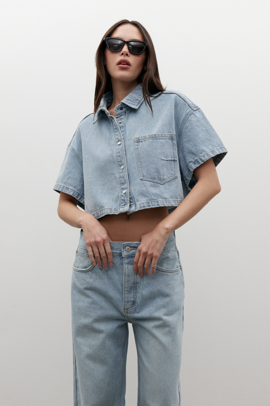 ZARA CROPPED DENIM SHIRT - OAKLAND BLUE