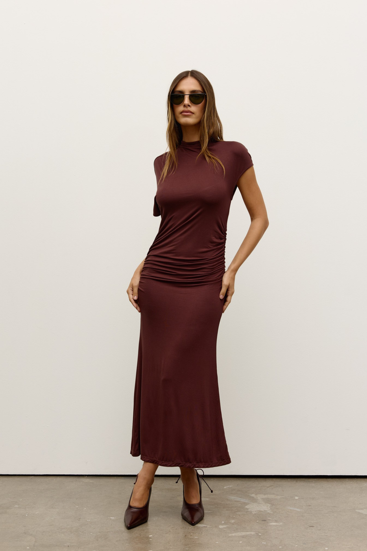 YVONE MIDI DRESS - CHOCOLATE