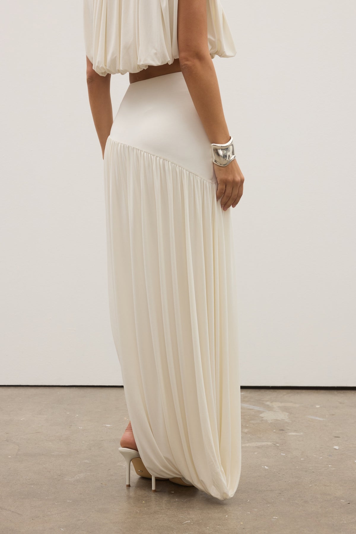 Contessa Pleated Skirt in Ivory, view 3, Bayse Brand