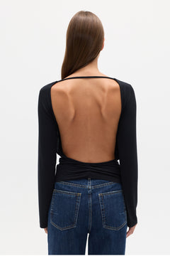 Mallory Open Back Long Sleeve Top in Black, view 5, Bayse Brand