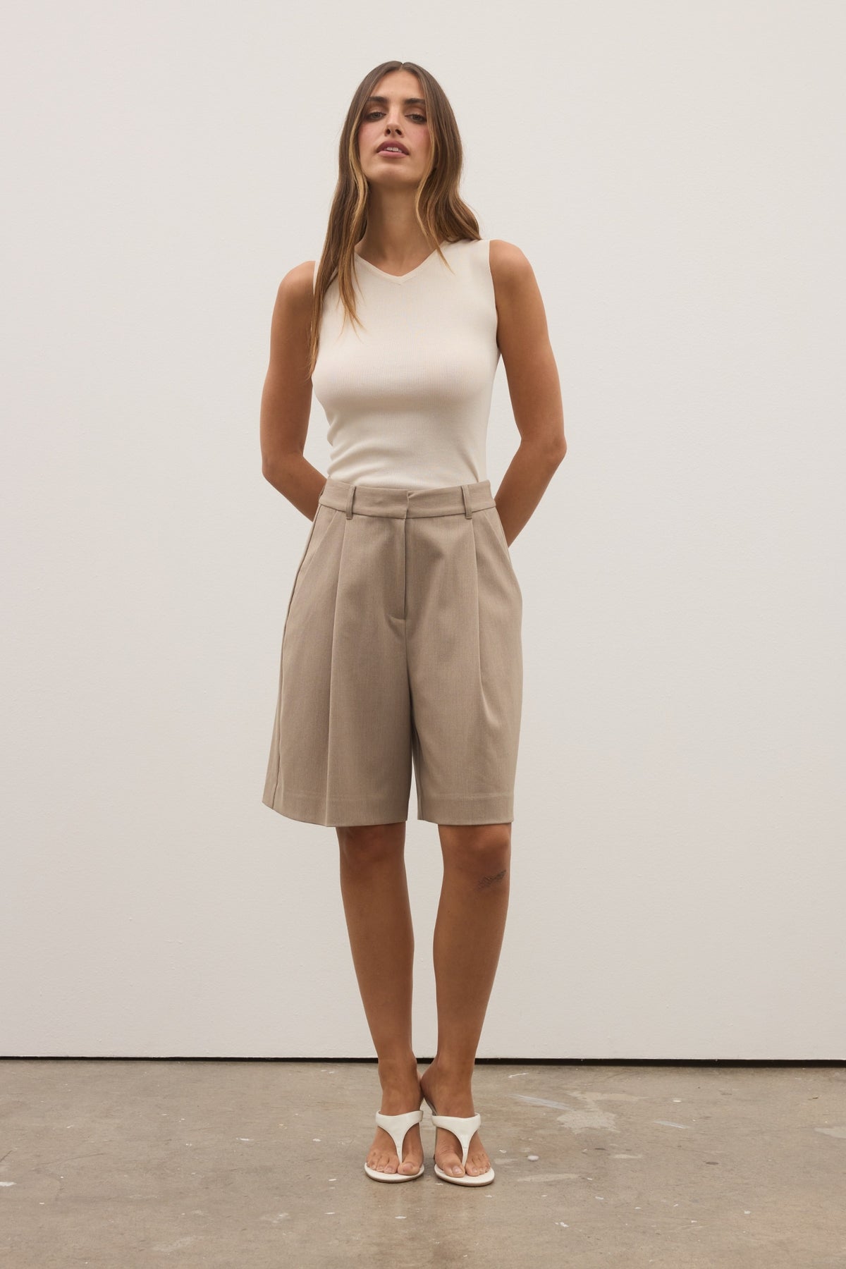 Elena Fine Knit V Neck Top in Ivory, view 3, Bayse Brand