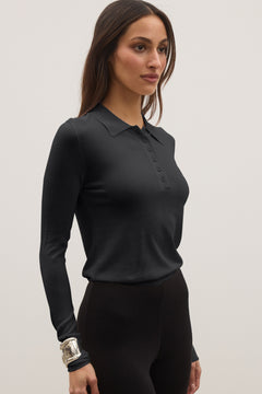 Shea Sheer Collared Knit Top in Liberty, view 3, Bayse Brand