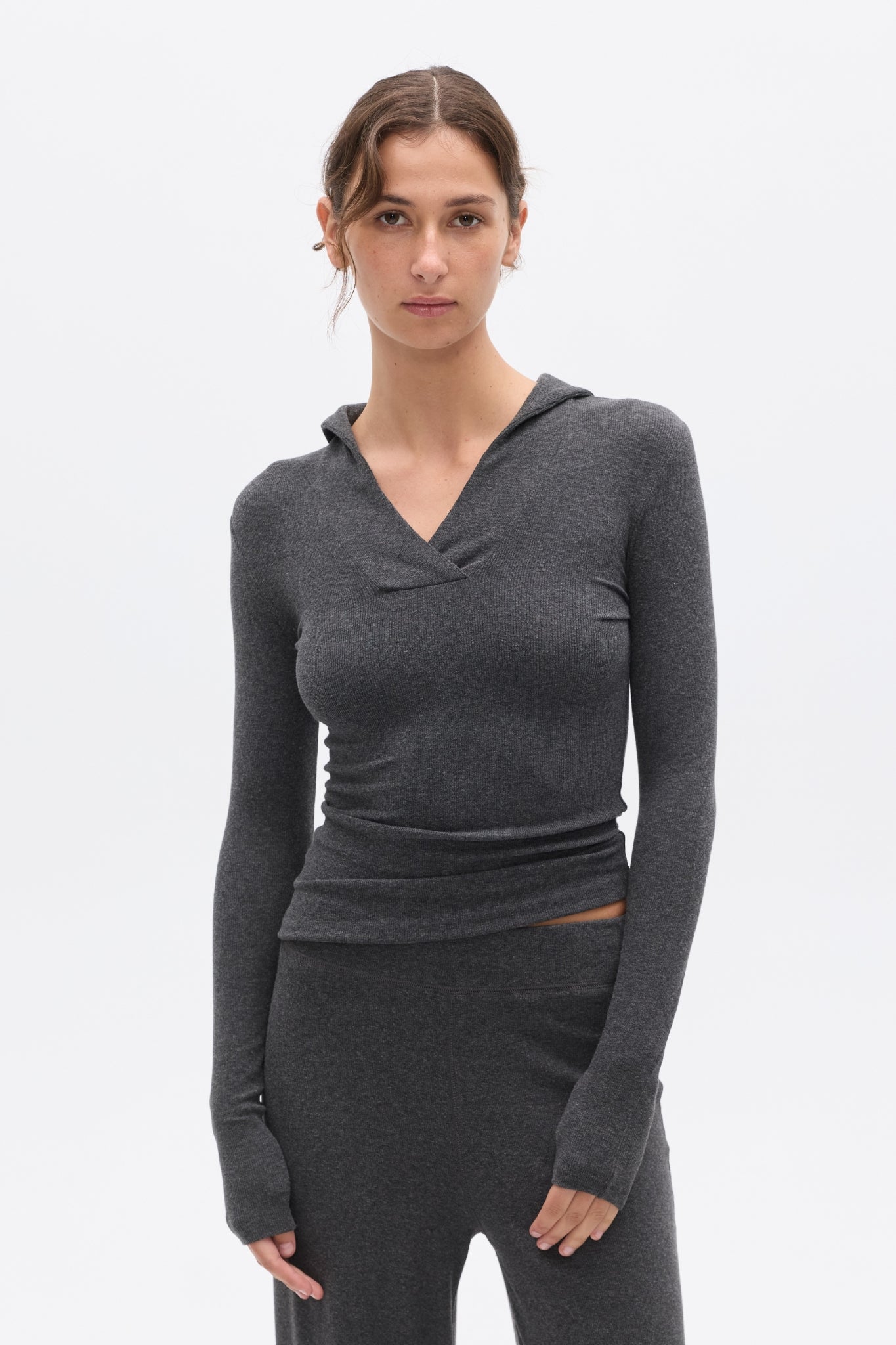 SAFFRON TOP - DARK HEATHER GREY