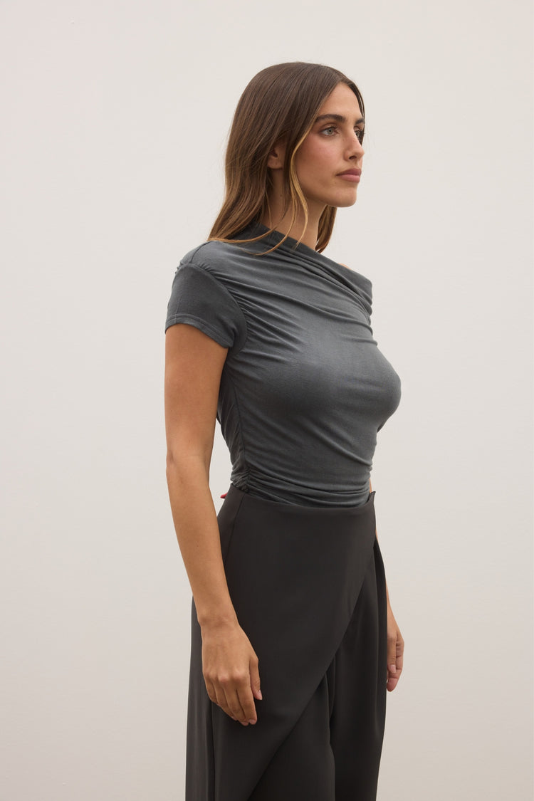 MONICA TOP - DARK HEATHER GREY