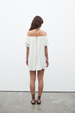 Harmony Off Shoulder Linen Dress in Ivory, view 3, Bayse Brand