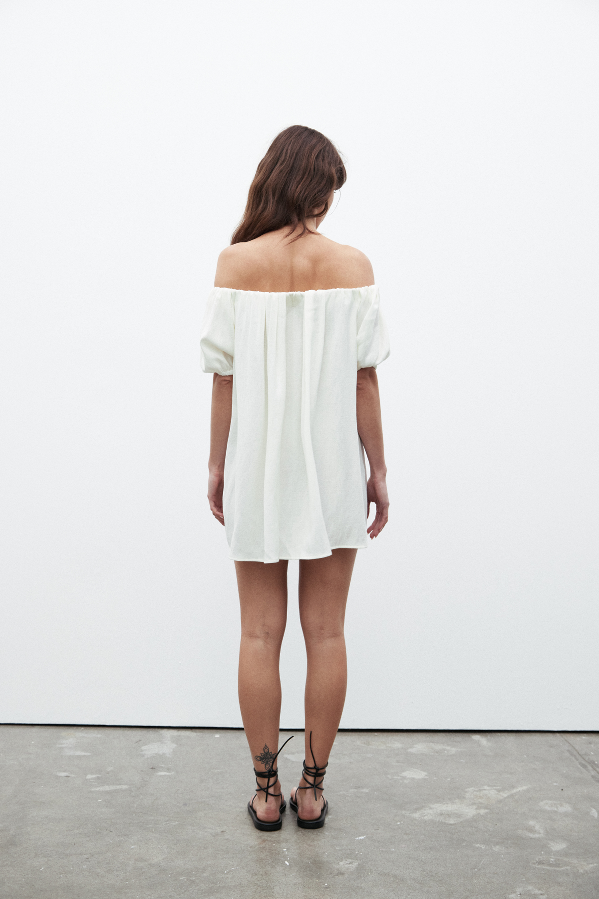 Harmony Off Shoulder Linen Dress in Ivory, view 3, Bayse Brand