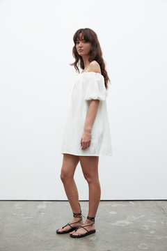 Harmony Off Shoulder Linen Dress in Ivory, view 1, Bayse Brand