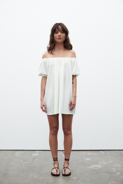 Harmony Off Shoulder Linen Dress in Ivory, view 4, Bayse Brand