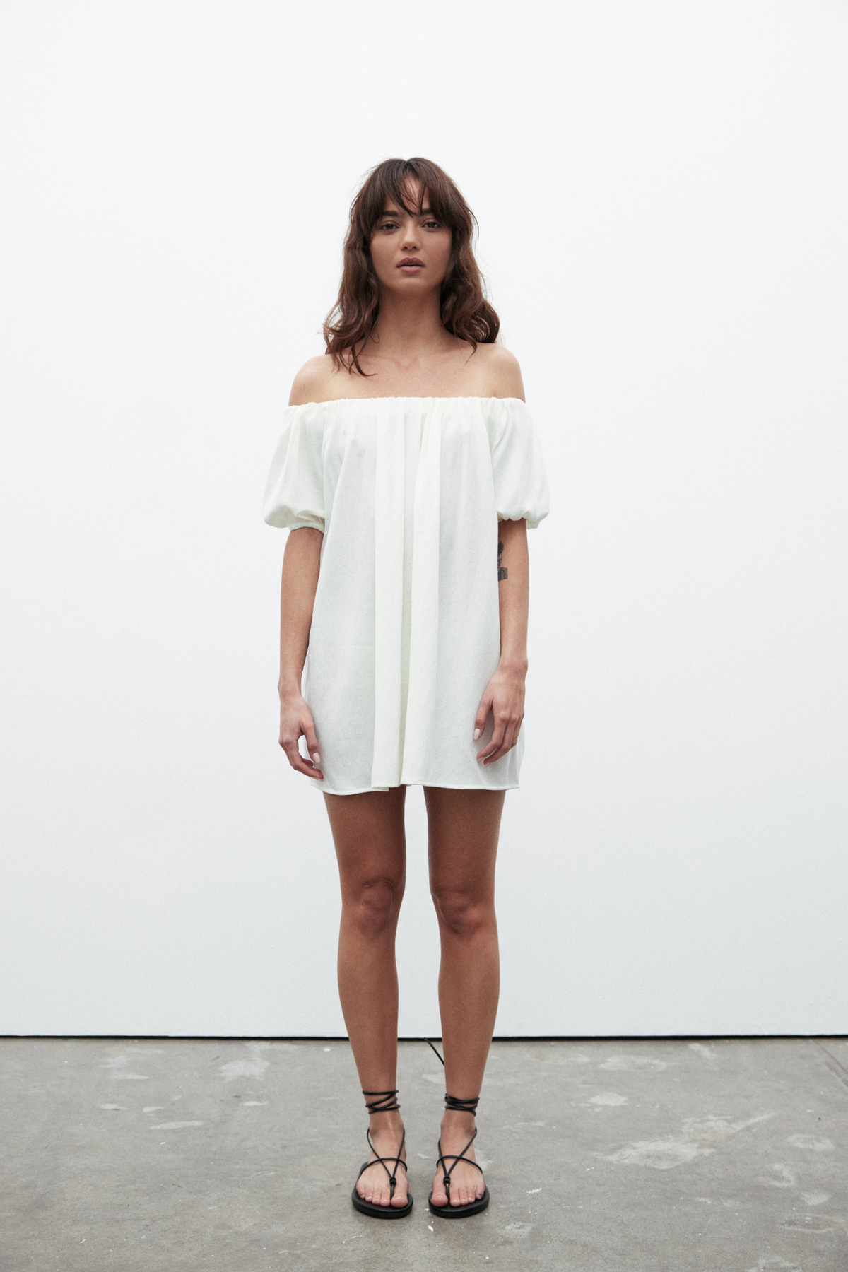 Harmony Off Shoulder Linen Dress in Ivory, view 4, Bayse Brand