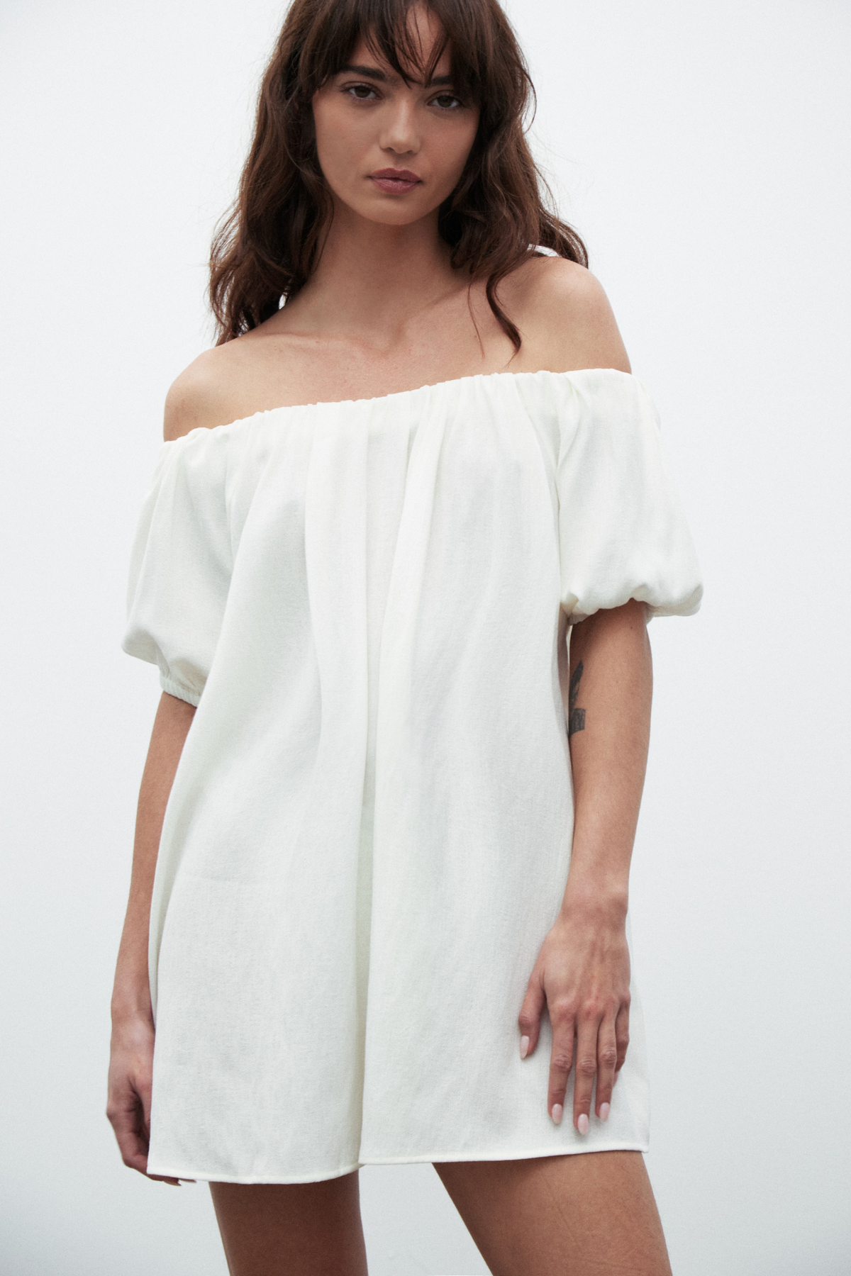 Harmony Off Shoulder Linen Dress in Ivory, view 5, Bayse Brand