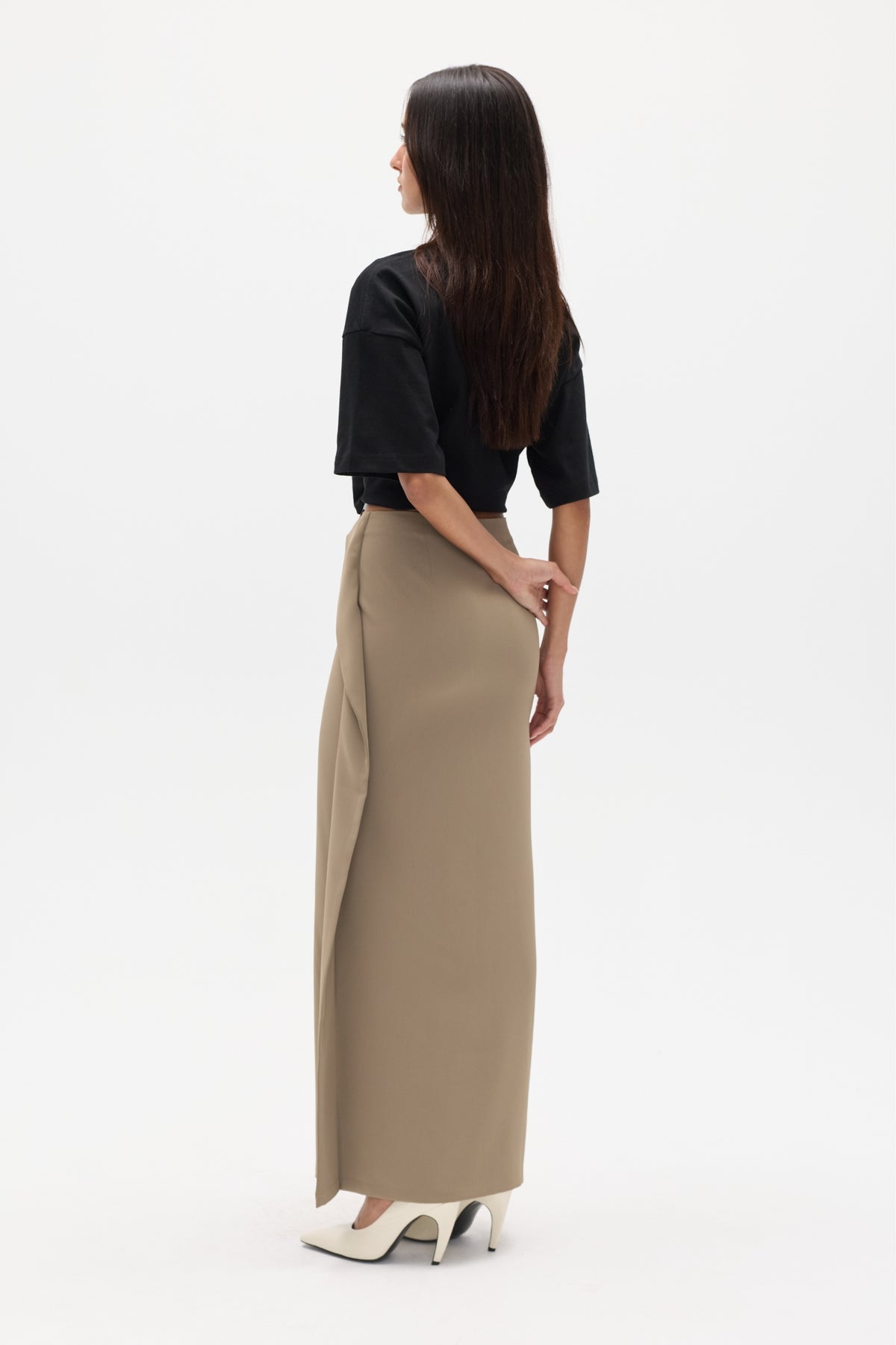 Ebony High Rise Maxi Skirt in Dune, view 4, Bayse Brand