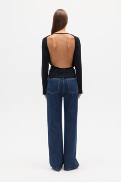 Mallory Open Back Long Sleeve Top in Black, view 4, Bayse Brand