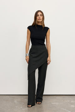 Petra Tie Neck Cap Sleeve Top in Black, view 4, Bayse Brand