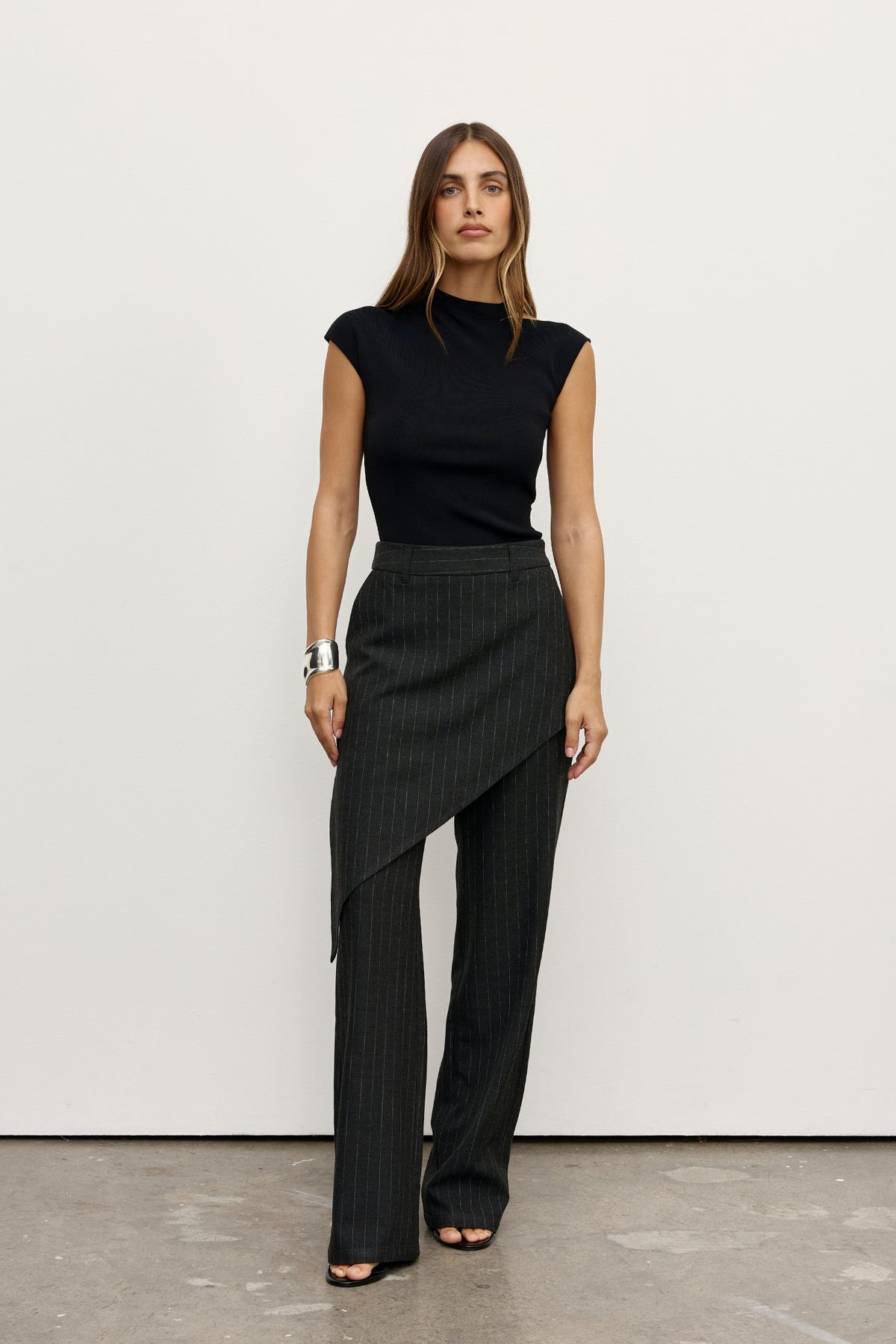 Petra Tie Neck Cap Sleeve Top in Black, view 4, Bayse Brand