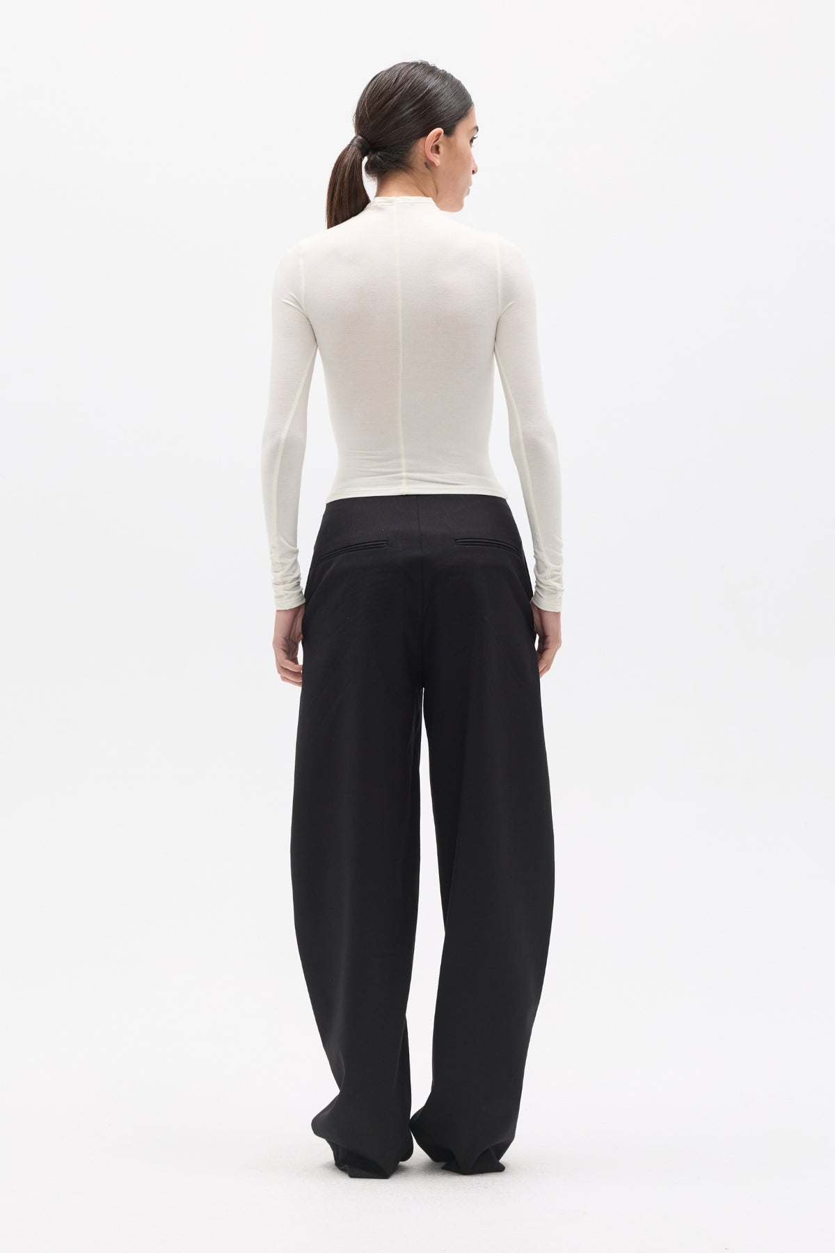 Bayse Brand Amrita Long Sleeve Top in Ivory — women's essential long sleeve top, detail view