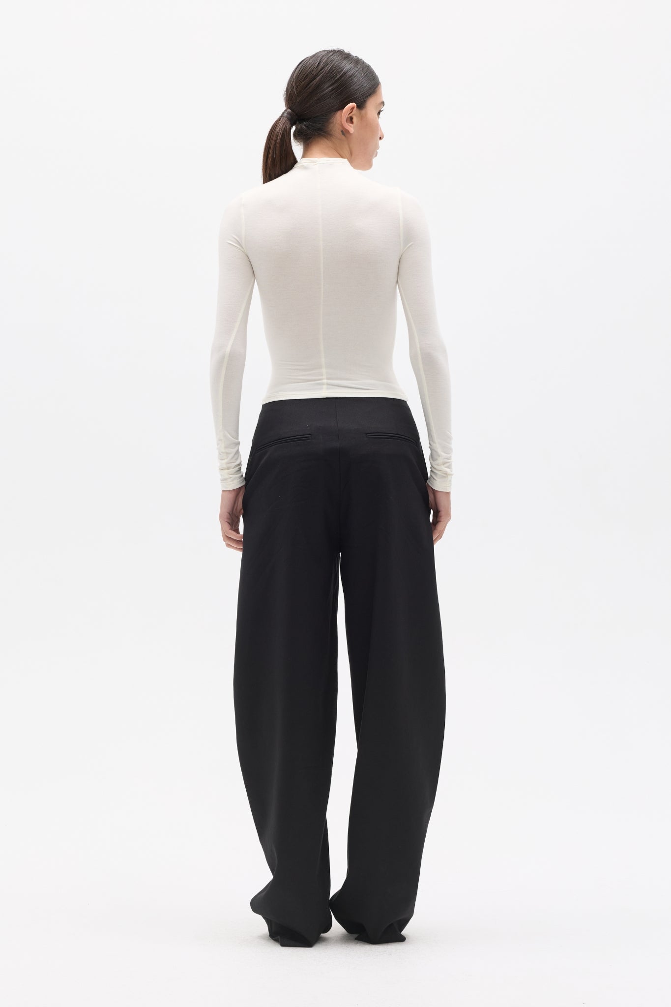 Bayse Brand Amrita Long Sleeve Top in Ivory — women's essential long sleeve top, detail view