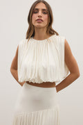 Contessa Pleated High Neck Top in Ivory, view 1, Bayse Brand