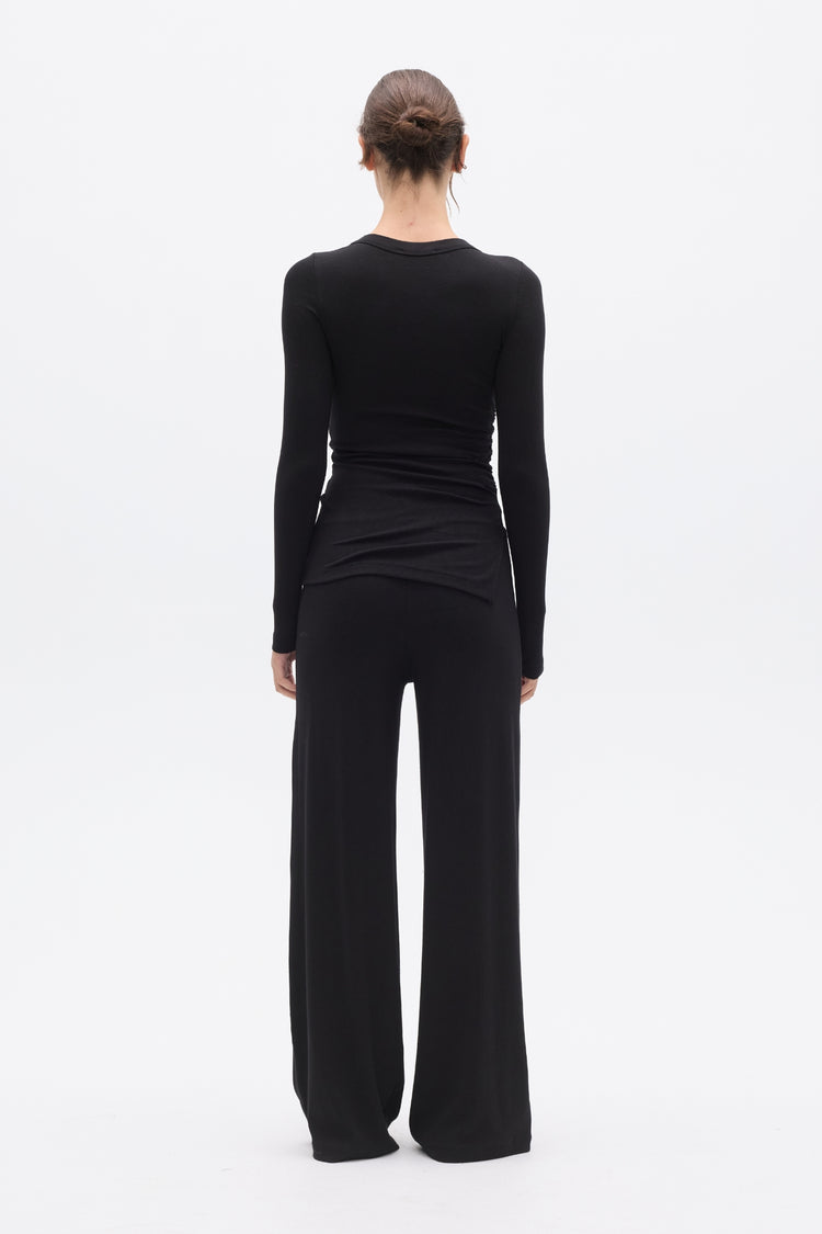 LANA LONG SLEEVE ROUCHED TEE - BLACK