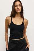 Jayla Ribbed Scoop Neck Tank in Black, view 1, Bayse Brand