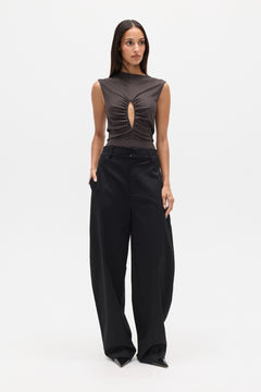 Nora Mock Neck Keyhole Top in Charcoal, view 1, Bayse Brand