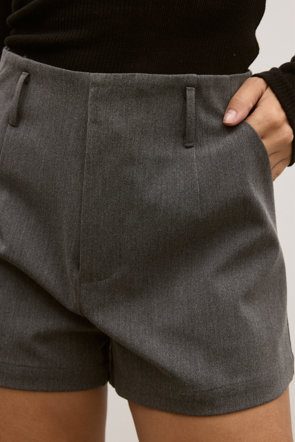 Roxanne High Rise Tailored Micro Short in Dark Grey, view 2, Bayse Brand